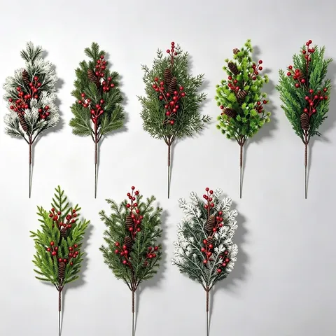 Rami di Pino Natalizi Artificiali Con Bacche Rosse Pigne Decorazioni per Albero di Natale Fai da Te Composizioni Floreali Casa