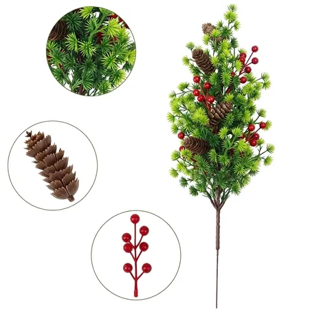 Rami di Pino Natalizi Artificiali Con Bacche Rosse Pigne Decorazioni per Albero di Natale Fai da Te Composizioni Floreali Casa