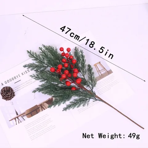 Artificial Christmas Cypress Branches with Red Berries Pine Needles Stems for Home Table Vase Decor Holiday Party Decoration