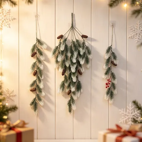 Artificial Christmas Pine Needle Pine Cone Vine Frosted Greenery Garland Wall Hanging Festive Indoor Home Party Decoration