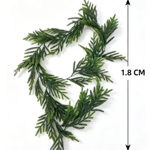 Artificial Christmas Pine Rattan Garland Long Green Norfolk Pine Garland With Red Poinsettia Flowers For Festive Home Window Mall Decoration