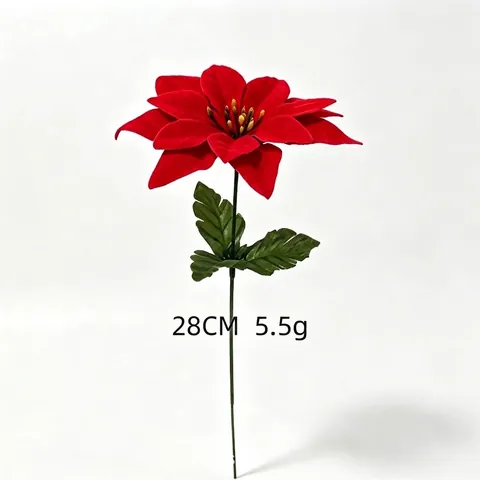 Artificial Christmas Poinsettia Flowers Velvet Red Christmas Flower Stems For Home Holiday Party Decoration Festive Floral Arrangement