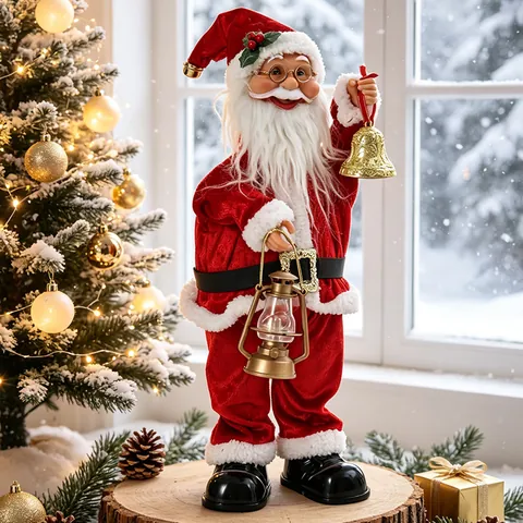 Electric Santa Claus Ornament With Music Red Velvet Standing Figurine For Christmas Party Holiday Decor High Grade Gift