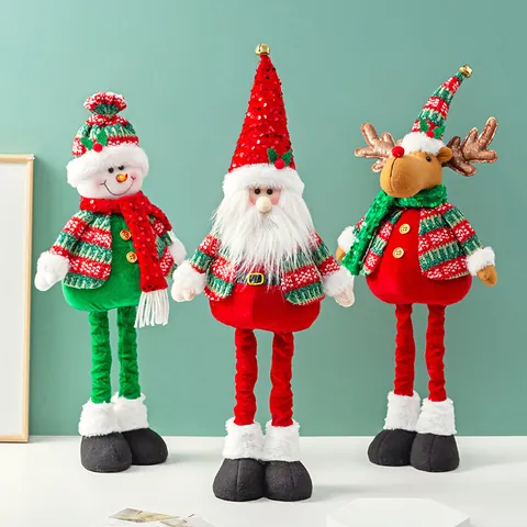 Poupée en Peluche Télescopique Noël Père Noël Bonhomme de Neige Élan Ornement Hauteur Réglable pour Décoration Table Fête