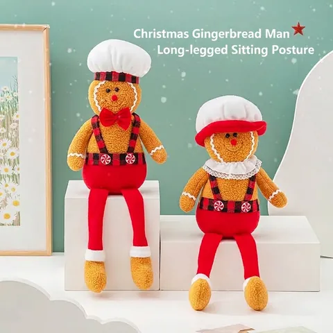 Χριστουγεννιάτικη Λούτρινη Κούκλα Gingerbread Man Μακριά Πόδια Διακοσμητικό για Σπίτι Κατάστημα Βιτρίνα Διακόσμηση