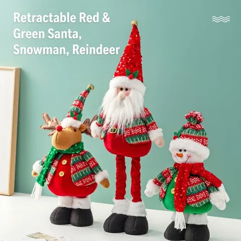 Poupée en Peluche Télescopique Noël Père Noël Bonhomme de Neige Élan Ornement Hauteur Réglable pour Décoration Table Fête