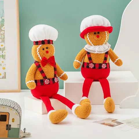 Χριστουγεννιάτικη Λούτρινη Κούκλα Gingerbread Man Μακριά Πόδια Διακοσμητικό για Σπίτι Κατάστημα Βιτρίνα Διακόσμηση