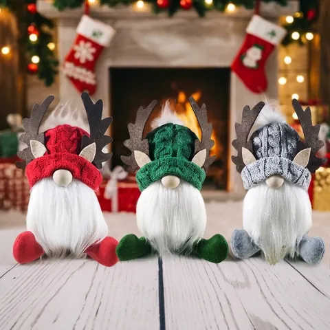 Gnome de Noël Renne Poupée en Peluche Décoration Nordique Avec Base en Bois Pour Table Sapin de Noël Fête Ornements