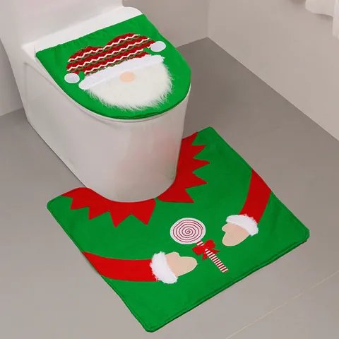Weihnachten Weihnachtsmann Toilettensitzbezug Und Teppich Set Festliche Badezimmer Dekorationen Vliesstoff Rot Grün Matte