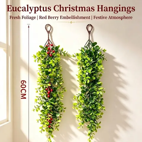 Künstliche Eukalyptus Reben Wandbehang Grün Mit Roten Beeren Weihnachtsdekoration Falsche Pflanzen Für Haus Garten Party Hochzeit