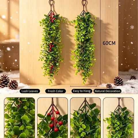 Künstliche Eukalyptus Reben Wandbehang Grün Mit Roten Beeren Weihnachtsdekoration Falsche Pflanzen Für Haus Garten Party Hochzeit