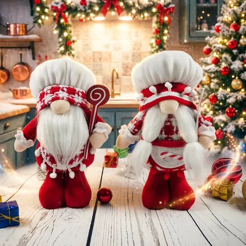 Christmas Chef Gnome Plush Doll Chef Lollipop Gnome Rudolph Faceless Doll Xmas Ornament For Tabletop Holiday Decor
