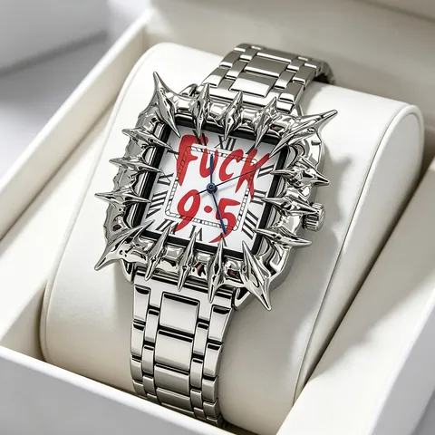 Retro Square Quartz Watch With Thorn Spike Case Zinc Alloy Metal Strap Waterproof Wristwatch Graffiti Dial Roman Numeral Arabic Numeral Streetwear Fashion Jewelry