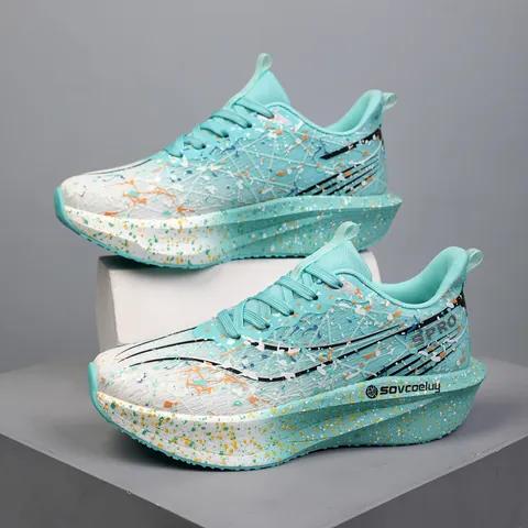 Professional Carbon Plate Running Shoes For Men Women Marathon Racing Shoes Splash Ink Luminous Thick Sole Sports Sneakers