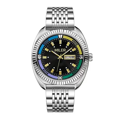 MILER Heren Quartz Horloge Roestvrijstalen Band Vlindersluiting Lichtgevend Dubbele Kalender Business Stijl Heren Polshorloge
