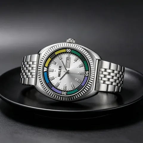 MILER Heren Quartz Horloge Roestvrijstalen Band Vlindersluiting Lichtgevend Dubbele Kalender Business Stijl Heren Polshorloge