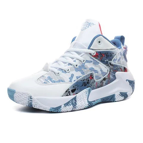 Heren High-Top Basketbalschoenen Ademend Antislip Graffiti Print Sport Training Sneakers Voor Tieners Outdoor Gym