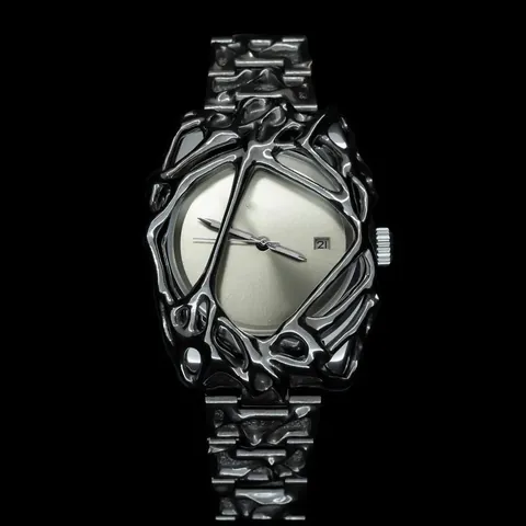 Reloj de Cuarzo de Aleación Original Metal Líquido Irregular Para Hombre Pantalla de Fecha Calado Punk Gótico Joyería de Moda