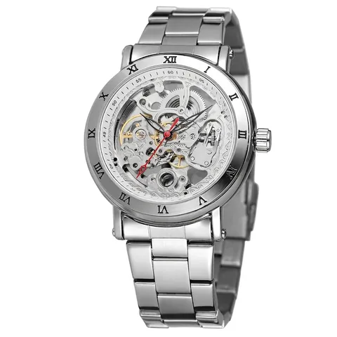 Forsining Men Skeleton Automatic Mechanical Watch Luxury Alloy Case Roman Numerals Business Retro Male Wristwatch