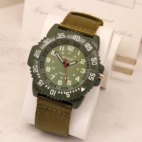 Men Military Quartz Watch With Nylon Canvas Strap Army Green Analog Wristwatch For Outdoor Sport Round Metal Case Rugged Style Men Gift