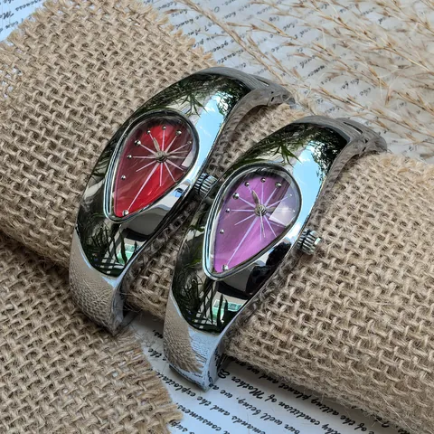 Vintage Y2K Irregular Water Drop Bangle Watch For Women Retro Aesthetic Alloy Quartz Bracelet Watch Gold Silver Tone Accessory
