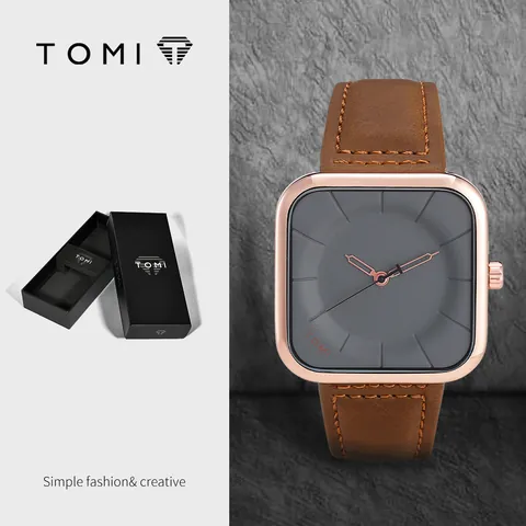 TOMI Minimalistisch Vierkant Kwartshorloge Voor Heren Dames Mode Gelegeerd Kast Microvezel Leren Band Eenvoudig Japans Uurwerk Casual Polshorloge Cadeau