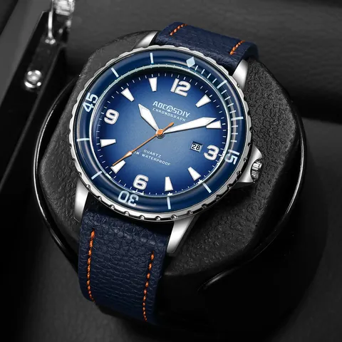 Heren Sport Vrije Tijd Quartz Horloge Lichtgevende Wijzers Kalender Legering Kast Echt Leren Band Waterbestendig Mode Horloge