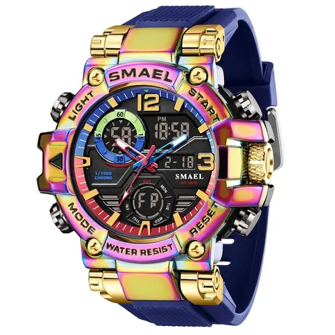 SMAEL Men Sport Watch Alloy Case TPU Strap Luminous Dual Display Waterproof Chronograph Fashion Outdoor Wristwatch