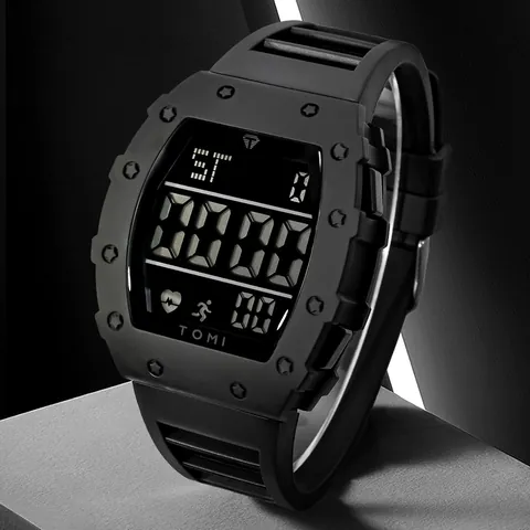 TOMI Montre Numérique de Sport pour Hommes Minimaliste Grands Chiffres Montre Électronique Lumineuse Alarme Montre Bracelet pour Étudiant Multi Fonction