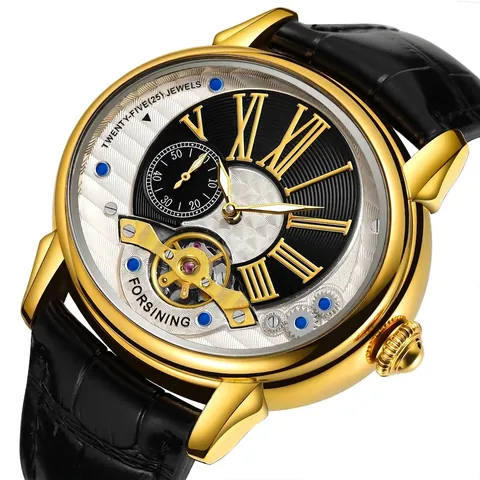 Forsining Herren Luxus Automatische Mechanische Uhr Skelett Unruh Lederband 25 Rubine Wasserdichte Business Armbanduhr