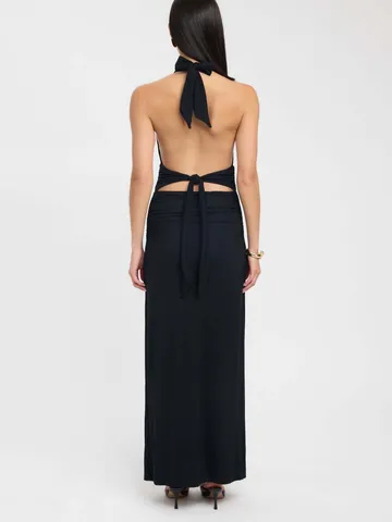 Women Sexy Halter Deep V-Neck Backless Ruched Maxi Dress Solid Color Slim Fit Spliced Long Dress for Summer Party Night Out