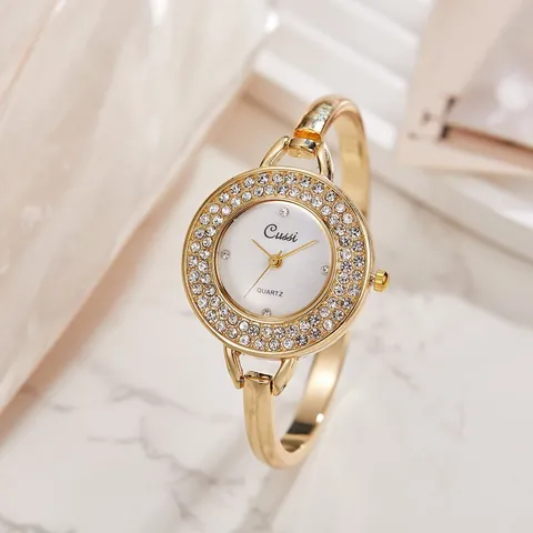 Orologio a Bracciale in Lega Traforata da Donna di Lusso con Strass Incastonati Quarzo Analogico Orologio alla Moda Quotidiano