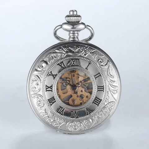 Vintage Doppel-Gehäuse Geschnitzt Hohl Mechanische Taschenuhr Für Herren Damen Retro Legierung Römische Ziffern Handaufzug Geschenk Uhr