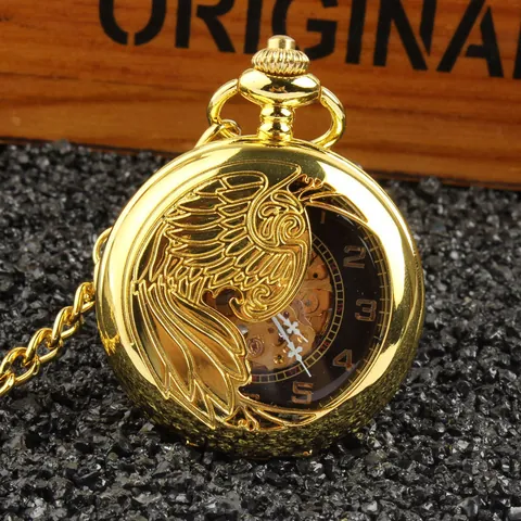 Montre à Gousset Mécanique Automatique Vintage Gravure Phénix Évidée Cadran Squelette Or Argent Avec Chaîne Cadeau