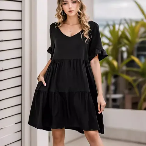 Γυναικείο Φόρεμα Babydoll με V Λαιμόκοψη Καλοκαιρινό Casual Μανίκι με Βολάν Μίνι Φόρεμα Μονόχρωμο Χαλαρή Γραμμή Α Πολυεστέρας