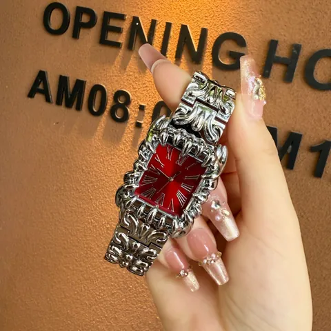 Men Y2K Punk Rectangular Quartz Watch Irregular Alloy Relief Claw Design Gothic Fashion Wristwatch Roman Numerals Dial