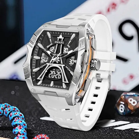 Men Sport Watch Waterproof Dual Display LED Backlight Silicone Strap Eiffel Tower Design Fashion Analog Digital Wristwatch