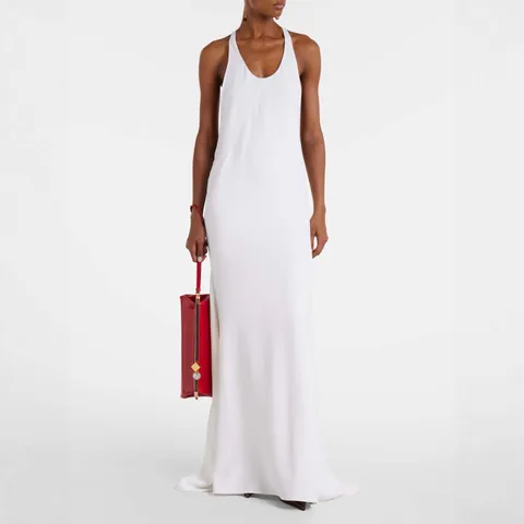 Elegante Witte Halter Rugloze Maxijurk voor Dames Sexy Zomer Effen Kleur Polyester Avondfeest Vakantie Lange Jurk