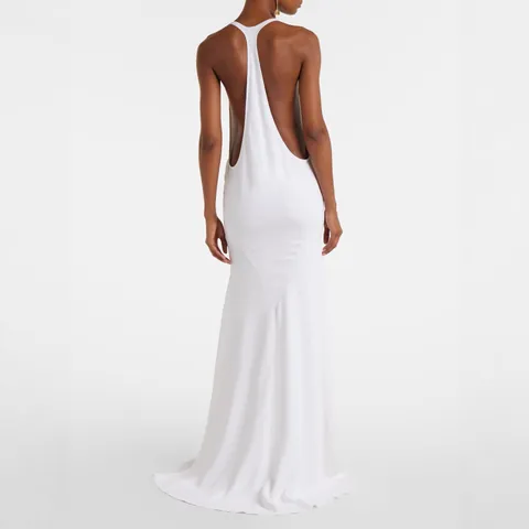 Elegante Witte Halter Rugloze Maxijurk voor Dames Sexy Zomer Effen Kleur Polyester Avondfeest Vakantie Lange Jurk