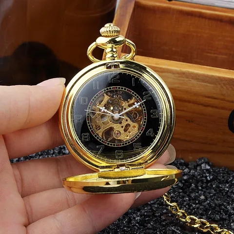 Montre à Gousset Mécanique Automatique Vintage Gravure Phénix Évidée Cadran Squelette Or Argent Avec Chaîne Cadeau