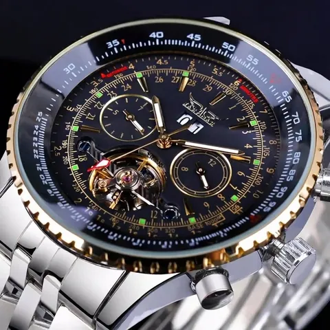 Jaragar Men's Automatic Mechanical Watch Tourbillon Hollow Dial Large Face Business Luxury Alloy Strap Wristwatch
