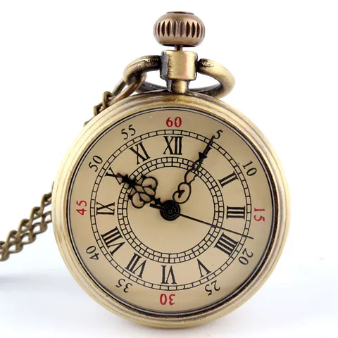 Unisex Vintage Χάλκινο Ρολόι Τσέπης Quartz Ρωμαϊκοί Αριθμοί Κρεμαστό από Κράμα Αντίκα Κολιέ Αλυσίδα Πουλόβερ