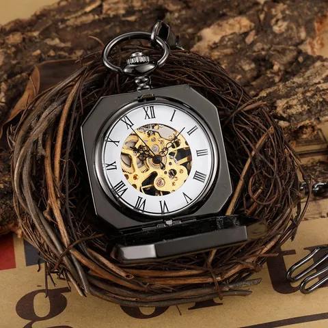 Retro Mechanical Pocket Watch Hollow Out Flip Cover Roman Numerals Dragon Tiger Relief Engraved Tungsten Color Alloy Gift Watch For Men