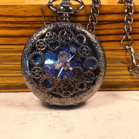 Vintage Steampunk Mechanische Zakhorloge Ketting Voor Heren Dames Hol Tandwiel Flip Legering Romeins Cijfer Hanger Horloge
