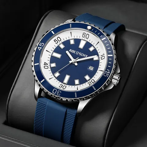 AOCASDIY Men's Fashion Sport Quartz Watch Stainless Steel Case Waterproof Date Analog Wristwatch Silicone Strap Business Timepiece