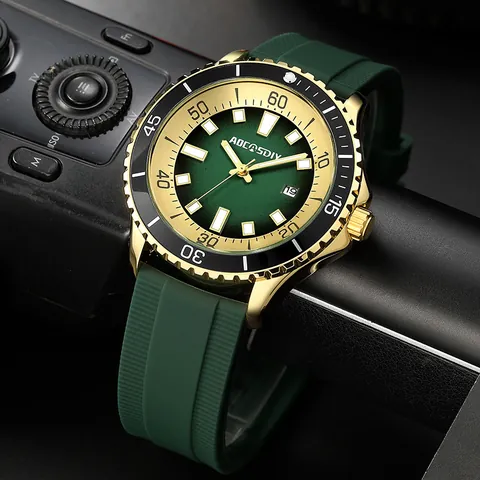 AOCASDIY Men's Fashion Sport Quartz Watch Stainless Steel Case Waterproof Date Analog Wristwatch Silicone Strap Business Timepiece