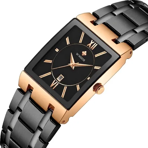 Montre à Quartz pour Hommes WWOOR Mode Carrée Bracelet en Acier Inoxydable Affaires Décontracté Montre Étanche Avec Fonction Date