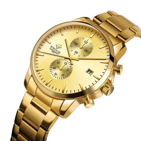 WWOOR 8844 Men Quartz Watch Chronograph Waterproof Stainless Steel Band Luxury Business Fashion Casual Male Wristwatch Gift
