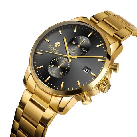 WWOOR 8844 Men Quartz Watch Chronograph Waterproof Stainless Steel Band Luxury Business Fashion Casual Male Wristwatch Gift