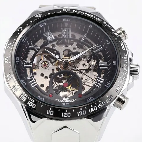 Reloj Mecánico Automático para Hombre Esfera de Esqueleto Correa de Acero Inoxidable Moda Lujo Negocios Números Romanos